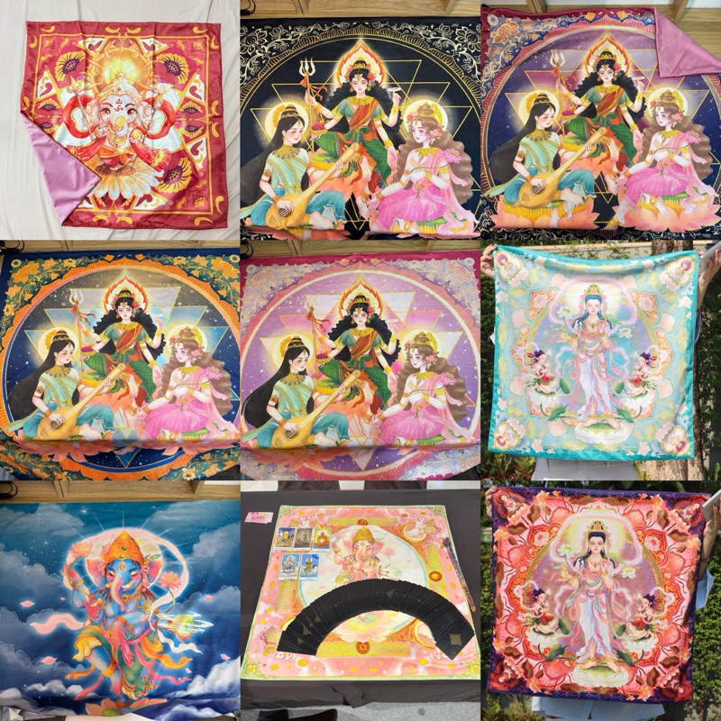 ผ้าปูดูดวง ผ้าปูรองไพ่ พระพิฆเนศ พระตรีศักติ ถุงผ้าใส่ไพ่ (กทม.ส่งแมสได้)