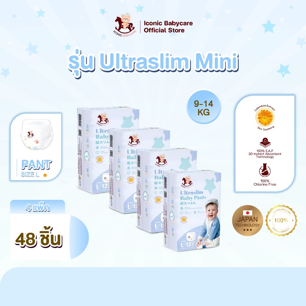 ICONIC BABYCARE ผ้าอ้อมแบบกางเกง รุ่น UltraSlim 4 แพ็ค
