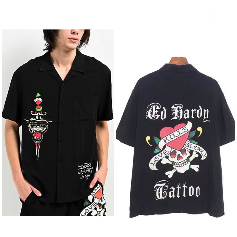 Ed Hardy Love Kills Slowly tattoo  Shirt -  เสื้อ Hawaii แบรนด์  ED HARDY (TS566)