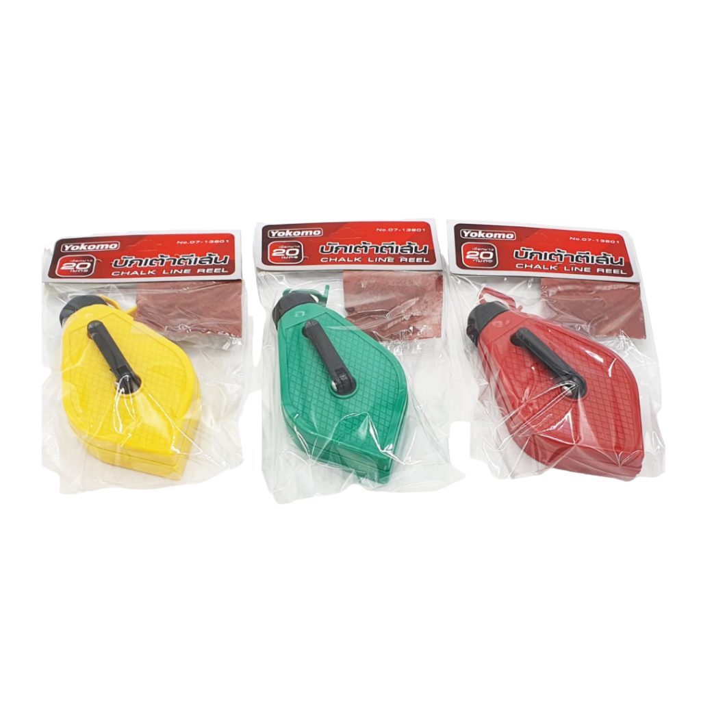 ํYokomo บักเต้า ตีเส้น คละสี ( จำนวน 1 ชิ้น ) พร้อมสีฝุ่นแดง ยาว 20 เมตร ผลิตจากพลาสติก ABS ปักเต้าตีเส้น