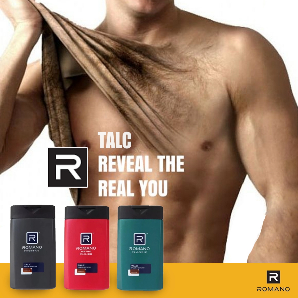 Romano แป้งฝุ่นระงับกลิ่นกายท่านชาย ระงับกลิ่น เพิ่มเสน่ห์ความหอม3 สูตร ขนาด 125g