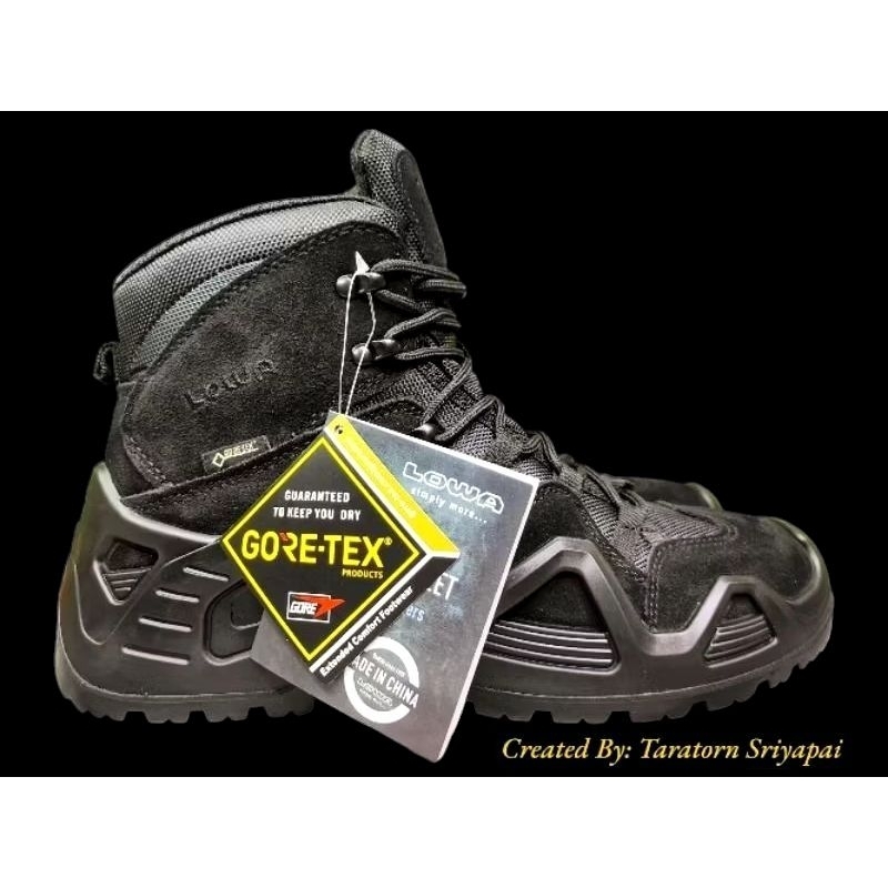 รองเท้าเทคติคอล ยี่ห้อ Lowa รุ่น Zephyr GTX MID TF Boots - Black สีดำ หุ้มข้อกลาง กันลื่น หนังกันน้ำ ด้านในบุ Gore-Tex
