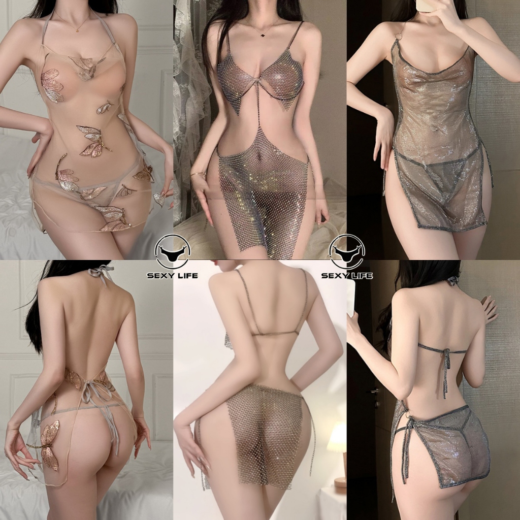 ชุดนอนเซ็กซี่    ชุดตาข่าย  กระโปรงผ้าโปร่งผูกเชือกมีผ่าข้าง   ยั่วสามี เซ็กซี่ และมีเสน่ห์