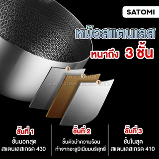 SATOMI ชุดหม้อสแตนเลส ลายรังผึ้ง ขนาด 20 cm พร้อมซึ่งนึ่ง และตะแกรงทอด