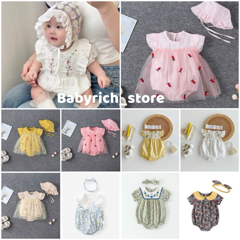 มาใหม่ (พร้อมส่ง+แถมหมวก)ชุดเด็กทารก ชุดเด็กหญิง ชุดเซ็ทเด็กหญิง ชุดเด็กน่ารัก ชุดเด็กหน้าร้อน รอมเปอร์ romper