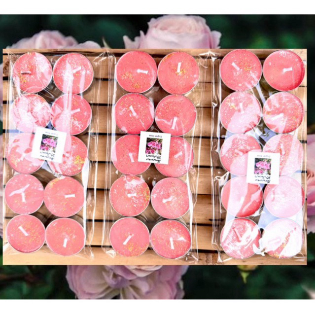 เทียนทีไลท์กลิ่นกุหลาบ ชมพูบัลกาเรีย กุหลาบแดงจามุล กลิ่น English Rose สีสวย หอมมาก