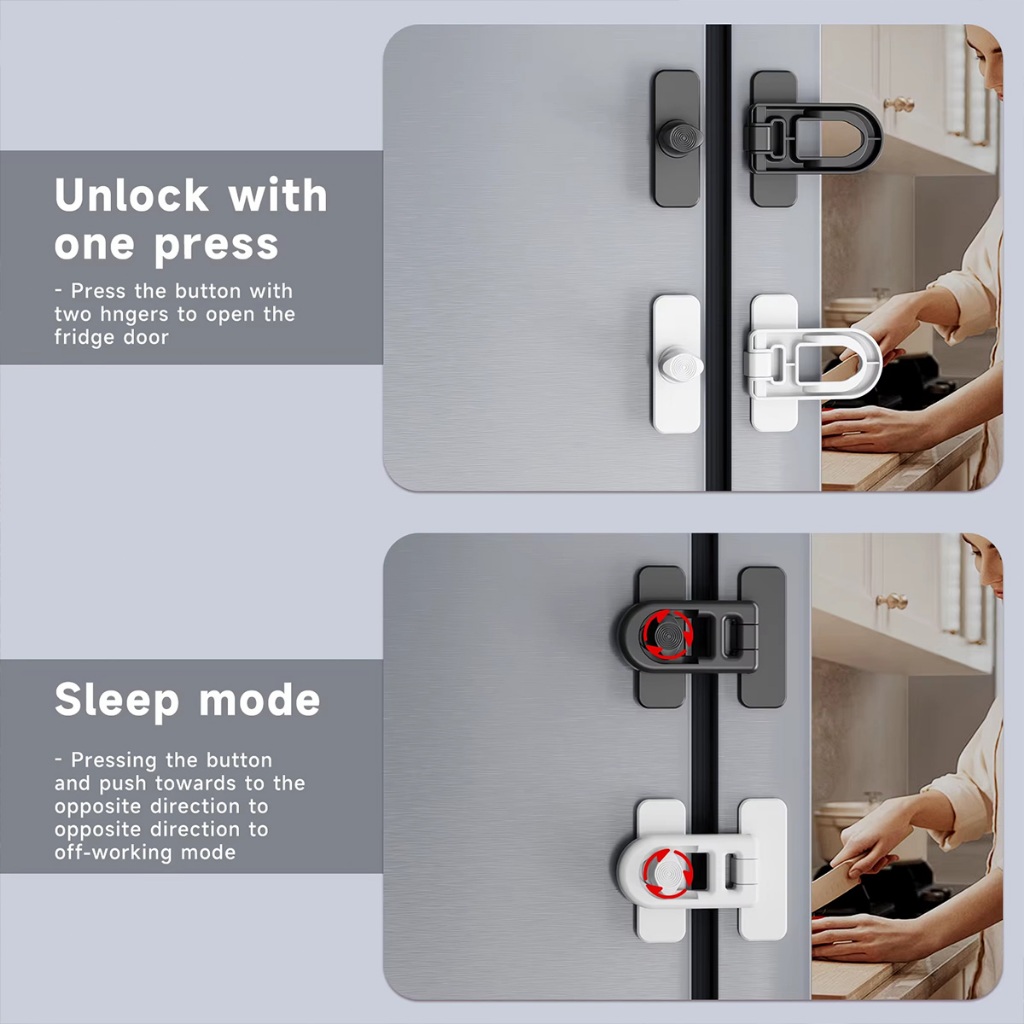 ็ตัวล็อคประตูตู้ แบบไม่ต้องเจาะ สำหรัยล็อคตู้เย็น ตู้เสื้อผ้า พลาสติก ป้องกันการหนีบ สองสีให้เลือก - รูปที่ 6