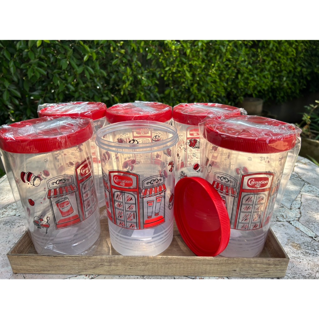 (เซท 6 ใบ)โหลฝาเกลียวคาเนชั่น ฝาแดง มีสเกลบอกปริมาตร1600ml พร้อมส่งทันที