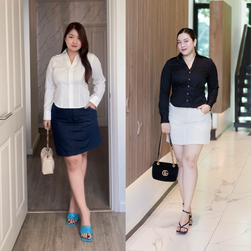 เชิ้ตเอวคอด ปิดพุง แขนยาว มีถึง10XL รุ่น Mina
