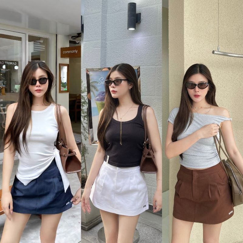 MINI MAGIC SKIRT กระโปรงกางเกงผ้าคอตตอนยีนส์ ยีนส์เข้ม/ขาว/โกโก้