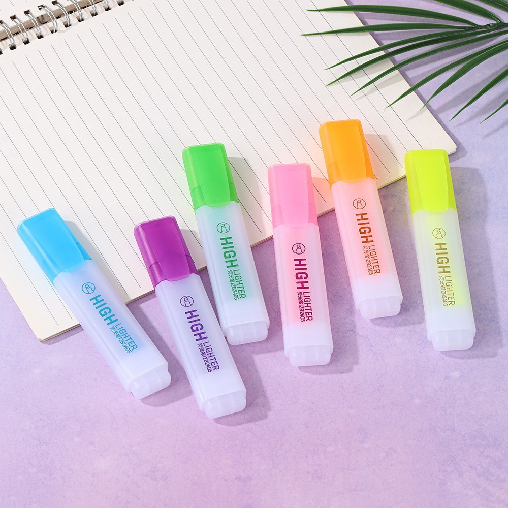 ปากกาเน้นข้อความ ปากกาไฮไลท์ สีพาสเทล แห้งเร็ว  มีให้เลือก 6 สี เครื่องเขียน ปากกาเตือนความจำ ไฮไลท์ ปากกาสี