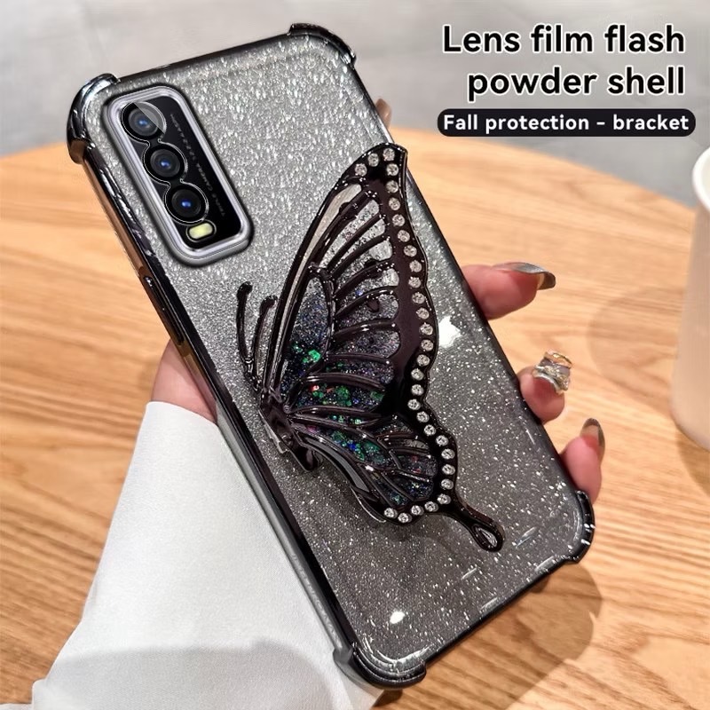 เคส ผีเสื้อ ตั้งได้ สำหรับ VIVO Y20 Y20S Y12S Y12A Y3S Y17 Y11 Y12 Y15 กันกระแทก ป้องกันกล้อง ผีเสื้อ กริตเตอร์