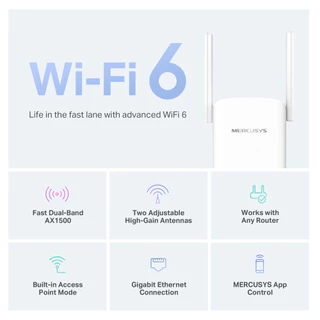 MERCUSYS (ME60X) Wi-Fi 6 AX1500 EXTENDER อุปกรณ์ขยายสัญญาณ ความเร็ว 1201 Mbps บนคลื่น 5 GHz