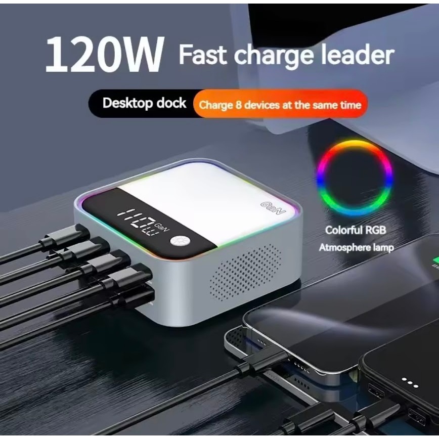 M8 120W Universal 8พอร์ต USB Type C QC3.0 GaN Charger PD 100W Fast CHARGING Station สําหรับ Mac สมาร