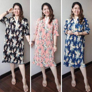 ชุดเดรสอัดพลีท ใส่คลุมท้องได้ สาวอวบใส่ได้