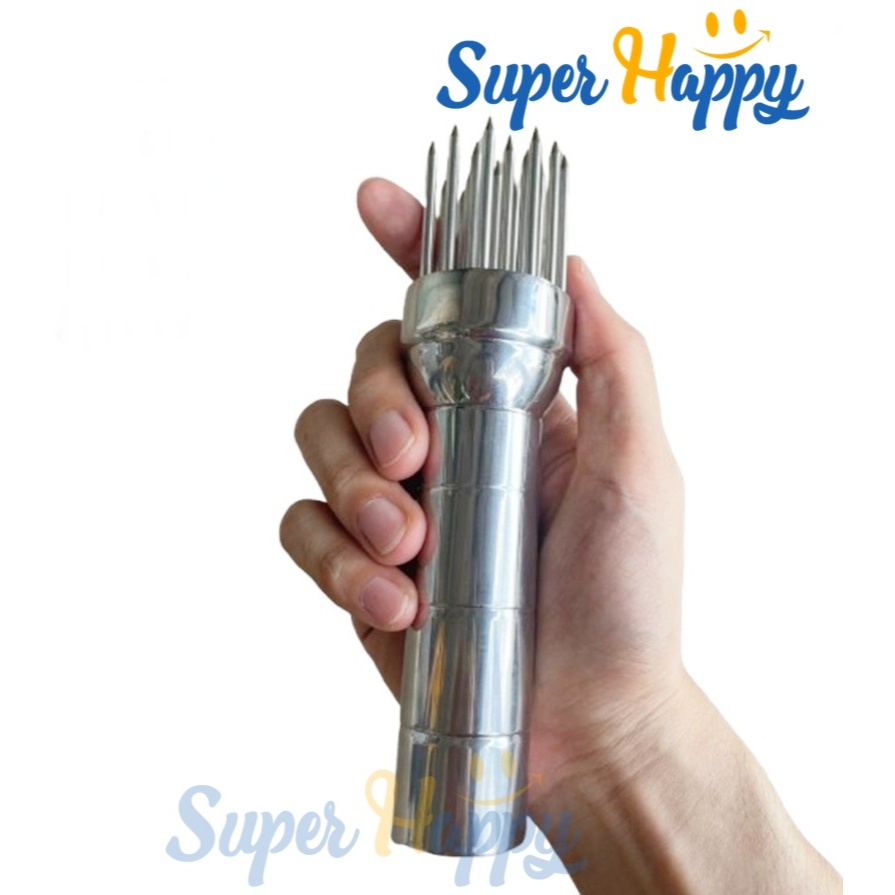 ส้อมจิ้มเนื้อสแตนเลสด้ามกลม (21เข็ม)  ฐาน 6 CM  ที่จิ้มหมูกรอบ  ส้อมจิ้มเนื้อ  เหล็กจิ้มหมู  สแตนเลส