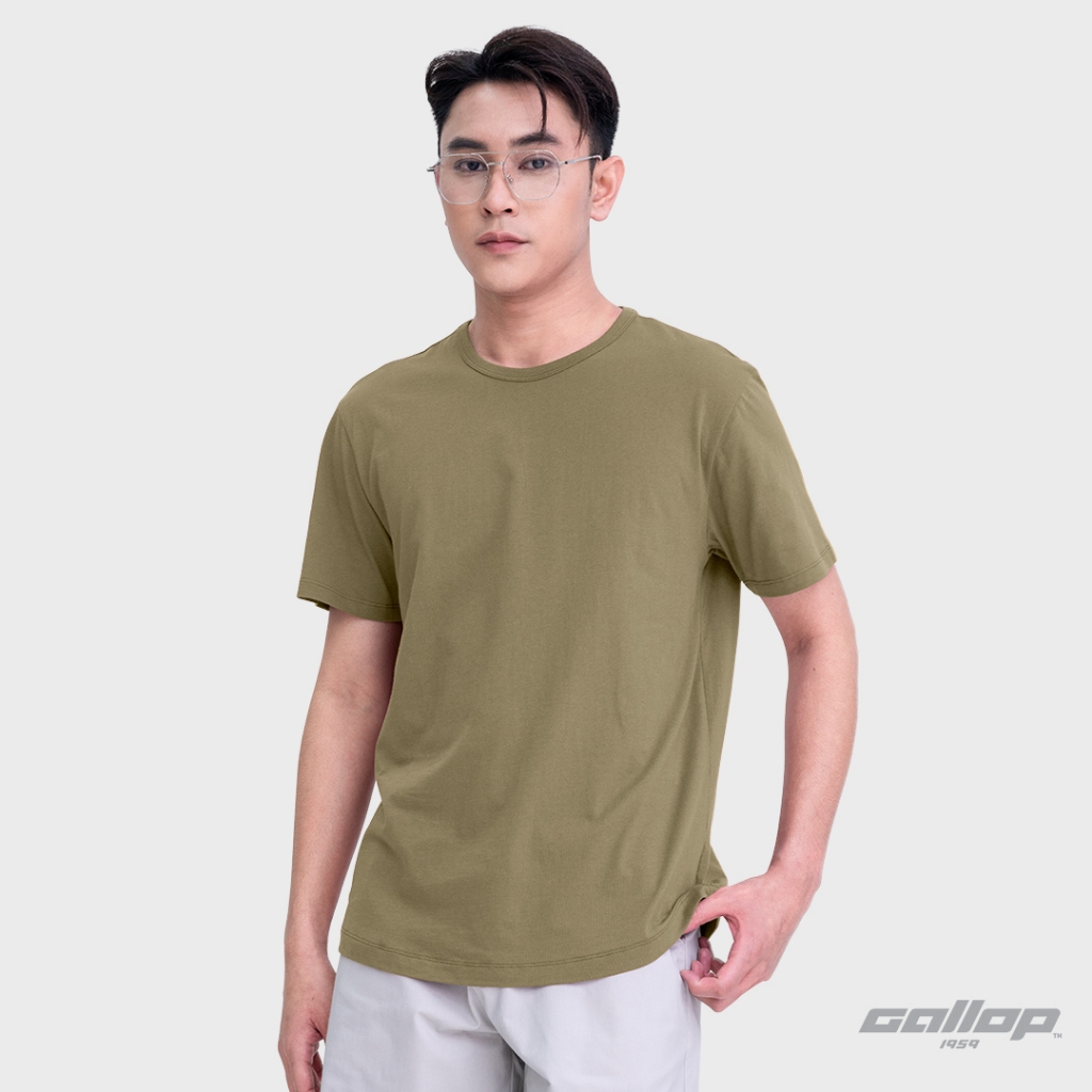 GALLOP : Men's Wear เสื้อยืดคอกลมชายโค้ง (Round-necked) รุ่น GBT9002 สี Olive Green - โอลีฟกรีน