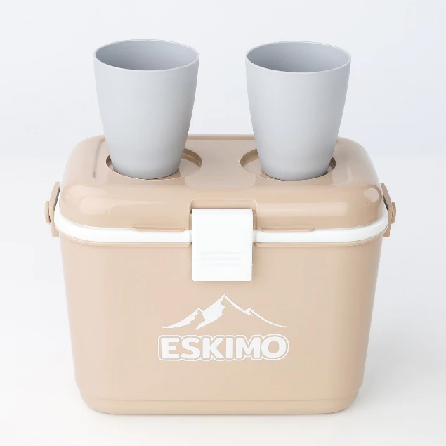 ESKIMO COOLER กระติกน้ำพลาสติกเก็บความเย็น ทรงเหลี่ยม หูล็อค หูหิ้ว เก็บเย็นนาน 12 ชม. 3L / 4L สีน้ำเงิน สีครีม thumbnail 8