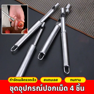 ชุดประกอบ 4 ส่วน ที่เจาะแกนผลไม้ เจาะผลไม้ ที่เจาะผลไม้สำหรับ ลำไย พุทรา แอปเปิ้ล เชอร์รี่ ฮอว์ธอร์น ลูกแพร์ สแตนเลสเกรด