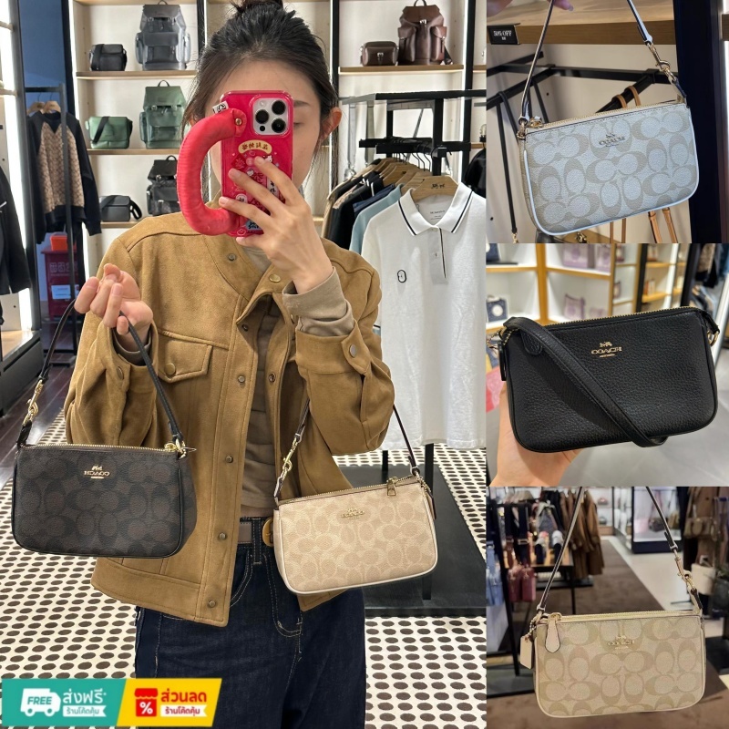 แท้ 💯%COACH Nolita 19 In Blocked Signature Canvas CA3308 CW426 สามารถใส่โทรศัพท์มือถือได้