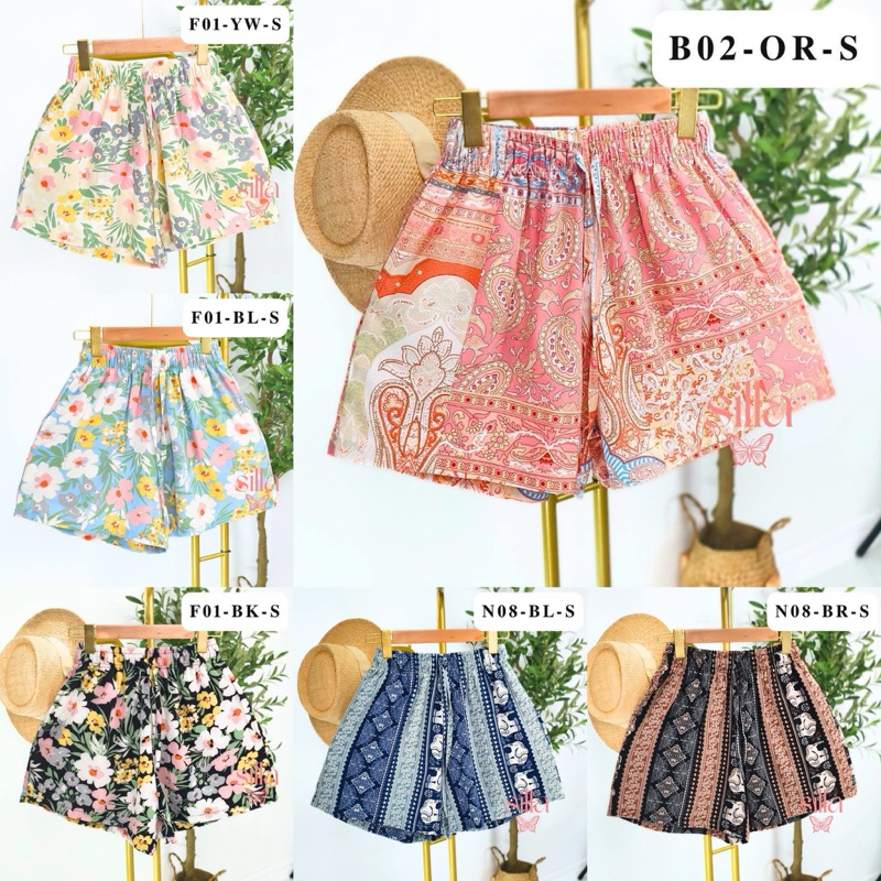 Silla กางเกงขาสั้นพิมพ์ลาย เนื้อผ้าไหมอิตาลี ไม่ต้องรัด ผ้าพริ้วนุ่ม ใส่สบาย ลายสวยหรูหราพรีเมี่ยม