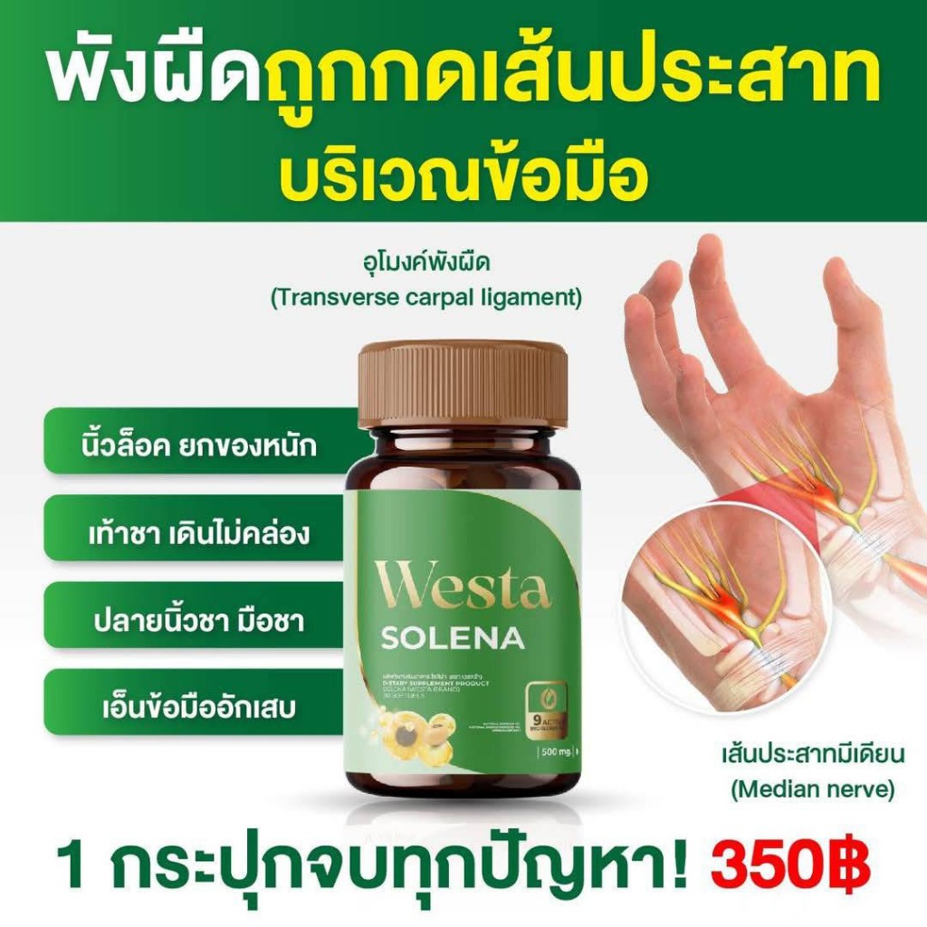 เวสต้า โซลีน่า (Westa Solena) ชามือ ชาเท้า รองช้ำ นิ้วล็อค ปวดข้อ กระดูกเข่า บำรุงเส้นประสาท