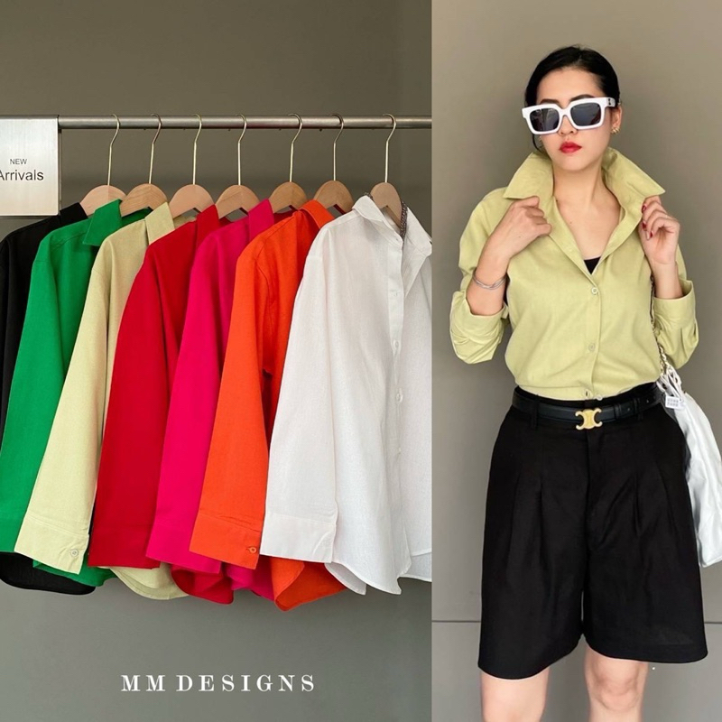 เสื้อเชิ้ตผ้าลินินแขนยาวทรงOversizeสีสวยสดใสทรงสวย✅