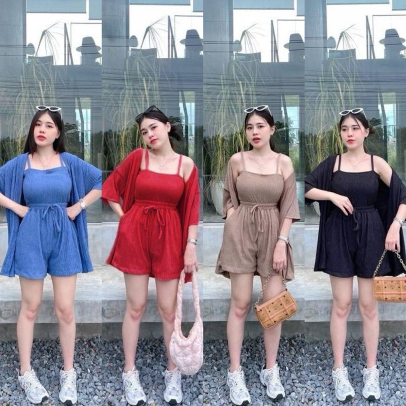 ชุด3 ชิ้นเสื้อกล้าม+เสื้อคุม+กางเกง ((สาวอวบ ))