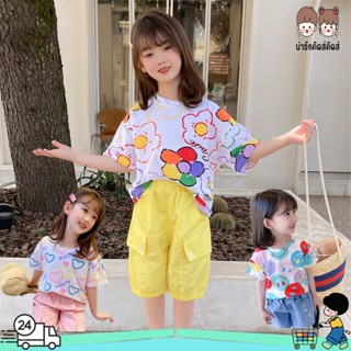 เสื้อยืดแขนสั้นเด็กหญิง ลำลอง ลายดอกน่ารัก สไตล์เกาหลี แฟชั่…