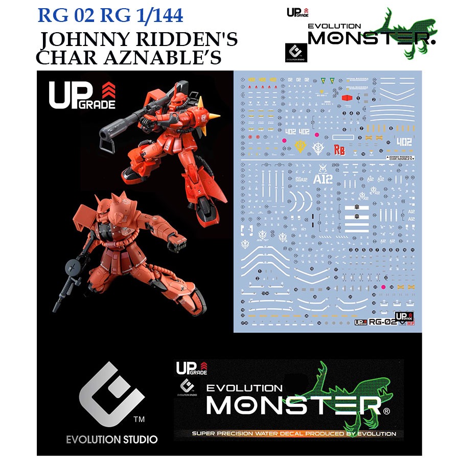 ดีคอลน้ำ [MONSTER EVO] RG 02 / ER026 RG 1/144 ZAKU CHAR'S / JOHNNY RIDDEN'S [2IN1] GUINDAM WATER DE 