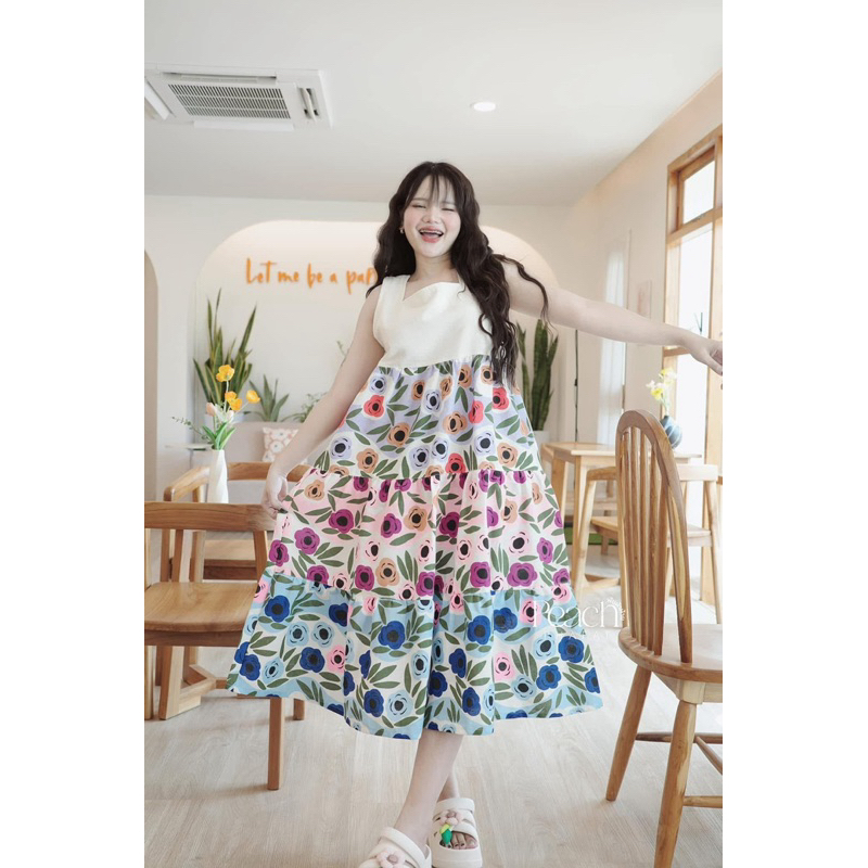 Mekko เดรสลายดอก เลเยอร์ชั้นๆมีโบว์ผูกหลัง