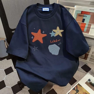 Basi💥 ผู้หญิง เสื้อยืด oversize เกรดพรีเมียม เสื้อคอตตอน100% ไม่หดตัว ใส่สบาย การ์ตูนน่ารัก ลาย "Starfish shell"