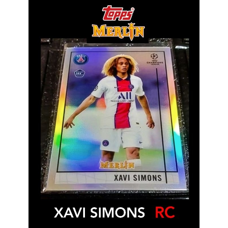 การ์ดบอล ลิขสิทธิ์แท้  2020-21 Merlin Chrome UEFA Champions League  Xavi Simons Rc Refractor