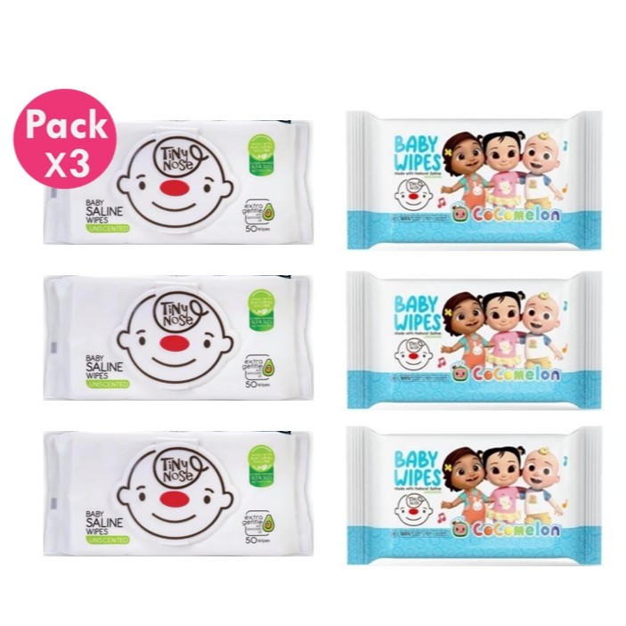 โปรโมชั่น 3 ซอง Tinynose ทิชชู่เปียกสูตรน้ำเกลือ ผ้าเช็ดทำความสะอาดสำหรับเด็ก แพ็ค 50 แผ่น/ 82 แผ่น จำนวน 3ซอง