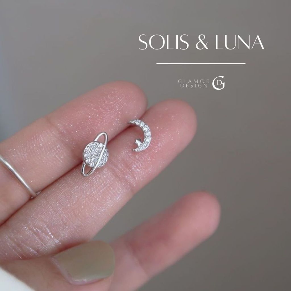 GLAMOR✨ ต่างหูเงินแท้ Solis & Luna ซีรีส์ Planet ต่างหูเพชรแฟชั่น จี้พระจันทร์ ดาวเสาร์ Valentine ของขวัญ