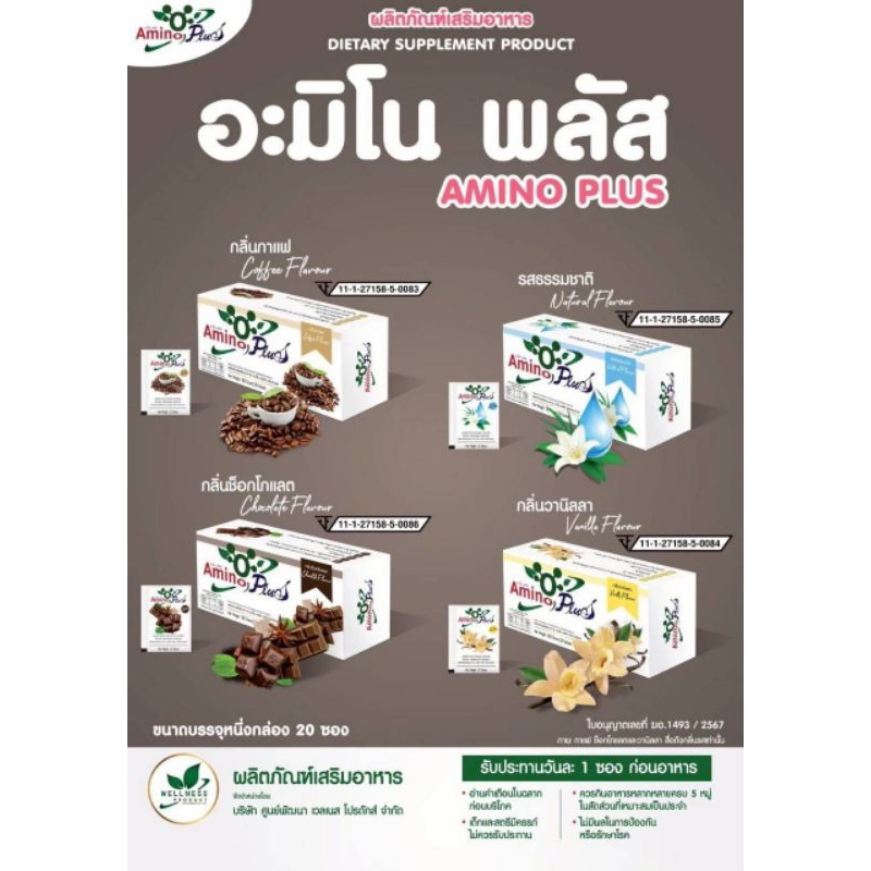 ชุด 4 กล่องamino plus(อมิโน พลัส)4 กล่อง80ซอง(คละรสชาติได้)