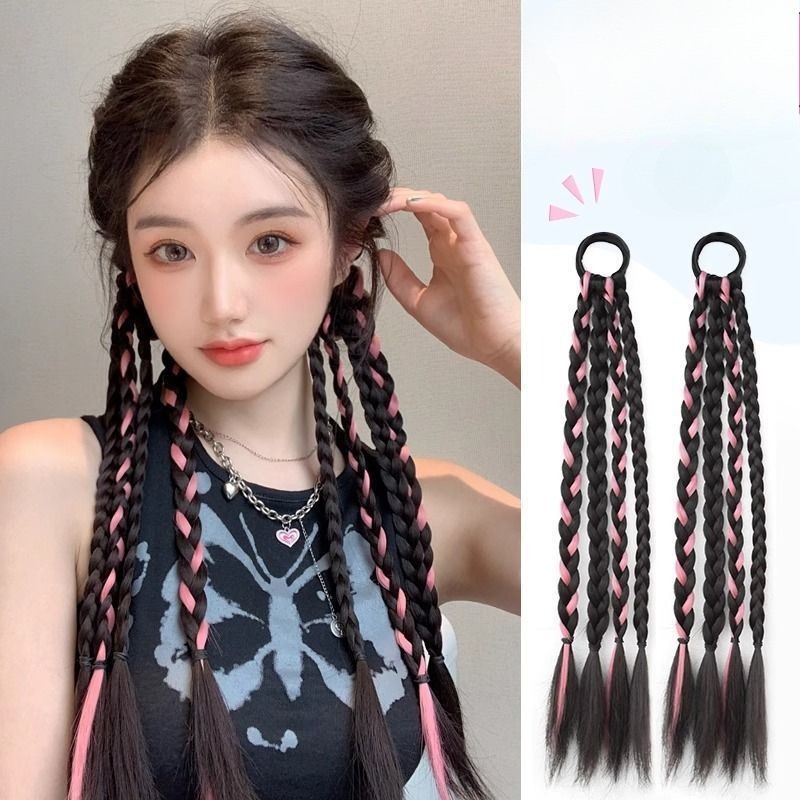 เปียสองสี 4 เส้น แฟชั่นเกาหลี วิกผม เปีย วิกผมแฟชั่น ชิ้นผม วิกผมสตรีถักไฮไลท์ 4 เส้น