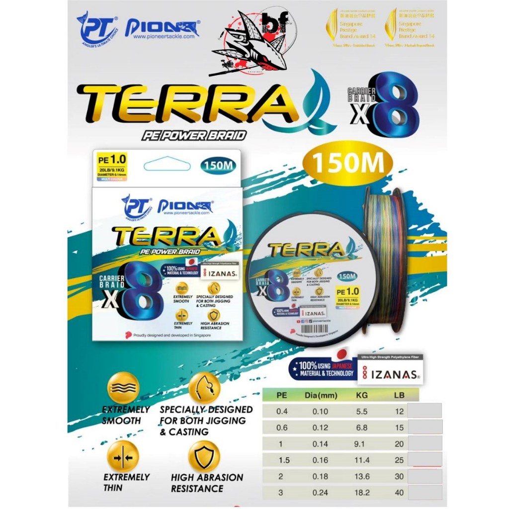 สายพีอี PIONEER TERRA PE POWER BRAID เรียบเนียน ทนต่อการสึกหรอTERRA x8