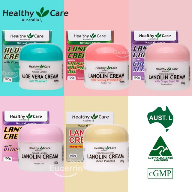 Healthy Care Aloe Vera, Lanolin Cream With Evening Primrose Oil, Grape Seed, Sheep Placenta, Vitamin E ครีมรกแกะ
