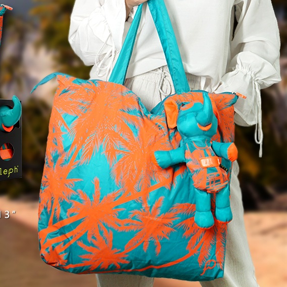 พร้อมส่ง เอลฟ์...กระเป๋าผ้าสกรีนลายมะพร้าวพับเก็บได้ในตัวช้าง (ELEPH Foldable Bag - Mapraow)