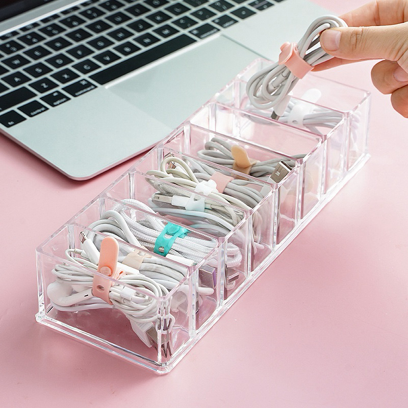 NEW ถาดเก็บสายชาร์จ ถาดเก็บหูฟัง กล่องใส่ของ แบบ8ช่อง