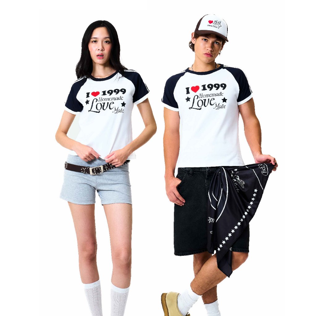 BEB CLUB 1999 CONTRAST SLEEVE TEE เสื้อยืดสีขาวแขนตัด1999เบ็บคลับ