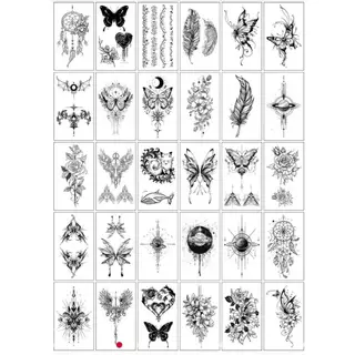 แทททู (รวมลาย) ใช้น้ำสำหรับติดบนผิว ขนาด6*10ซม 1ชุดมี30แผ่น