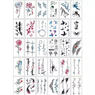 แทททู (รวมลาย) ใช้น้ำสำหรับติดบนผิว ขนาด6*10ซม 1ชุดมี30แผ่น