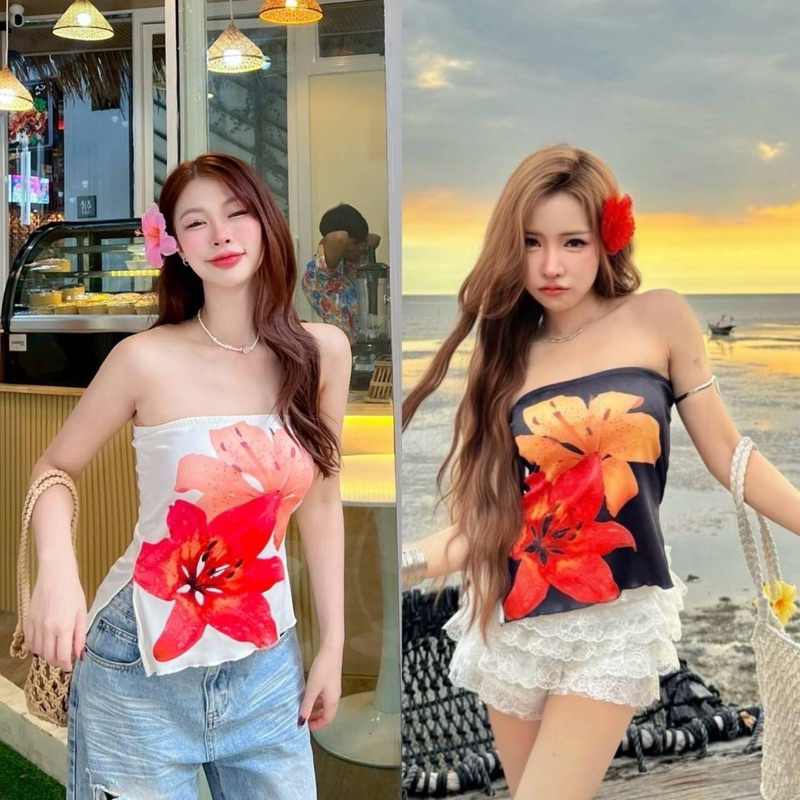 💕ShopBypuy💕เกาะอกลายดอกพิมพ์ลายสีสันสดใส🌊