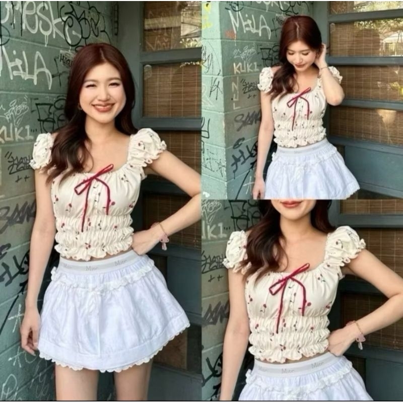 ใส่1ครั้ง Mellow Crop เสื้อครอปแขนตุ๊กตาผู้หญิงแต่งจั้ม