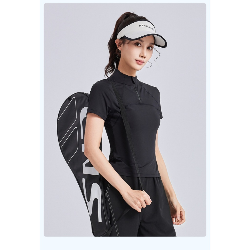 ArayaLady เสื้อกีฬาแขนสั้น เสื้อออกกำลังกายผู้หญิงทรงเข้ารูป แต่งซิปคอเสื้อ ทรงสวยใส่สบาย รุ่น AT-JYWD018 - รูปที่ 4