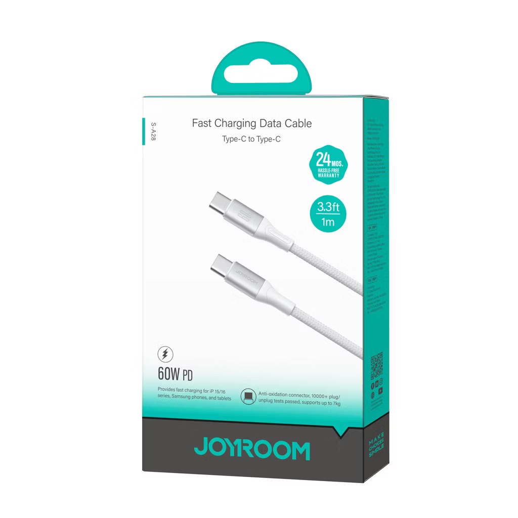 Joyroom รุ่น 1m S-A28.สำหรับ vivo/iPhone/Samsung/huiwei......สายชาร์จ ขนาด3Aและ60W Fast Charging ชาร๋จเร็ว สายถักไนลอน