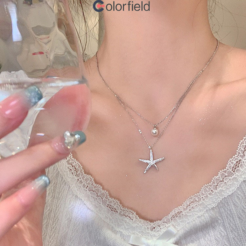 Colorfield สร้อยคอ ปลาดาวมุก สองชั้น สไตล์เกาหลี หวาน ละเอียดอ่อน สำหรับผู้หญิง แฟชั่น เครื่องประดั ของขวัญวันหยุ-COD