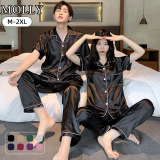 ชุดนอนผ้าไหมแขนสั้นขายาวสำหรับผู้ชายและผู้หญิง แบบบาง ผ้าไหมเย็น ขนาดใหญ่ ชุดนอนสบายที่บ้าน